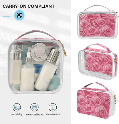 Clear Makeup Bag Approved Clear Travel Toiletry Bag with Zipper Waterproof Organizer Bags Transparent Cosmetic Pouch Traveling 2Pack Tile Color - Colors C