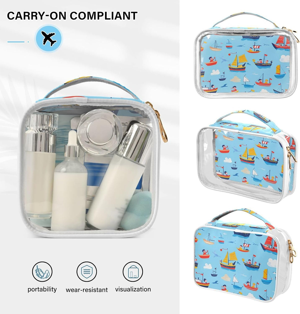 Clear Makeup Bag Approved Clear Travel Toiletry Bag with Zipper Waterproof Organizer Bags Transparent Cosmetic Pouch Traveling 2Pack Tile Color - Colors C