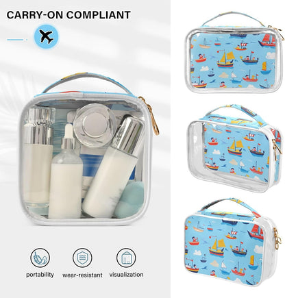 Clear Makeup Bag Approved Clear Travel Toiletry Bag with Zipper Waterproof Organizer Bags Transparent Cosmetic Pouch Traveling 2Pack Tile Color - Colors C
