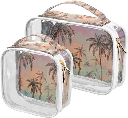 Clear Makeup Bag Approved Clear Travel Toiletry Bag with Zipper Waterproof Organizer Bags Transparent Cosmetic Pouch Traveling 2Pack Tile Color - Colors C