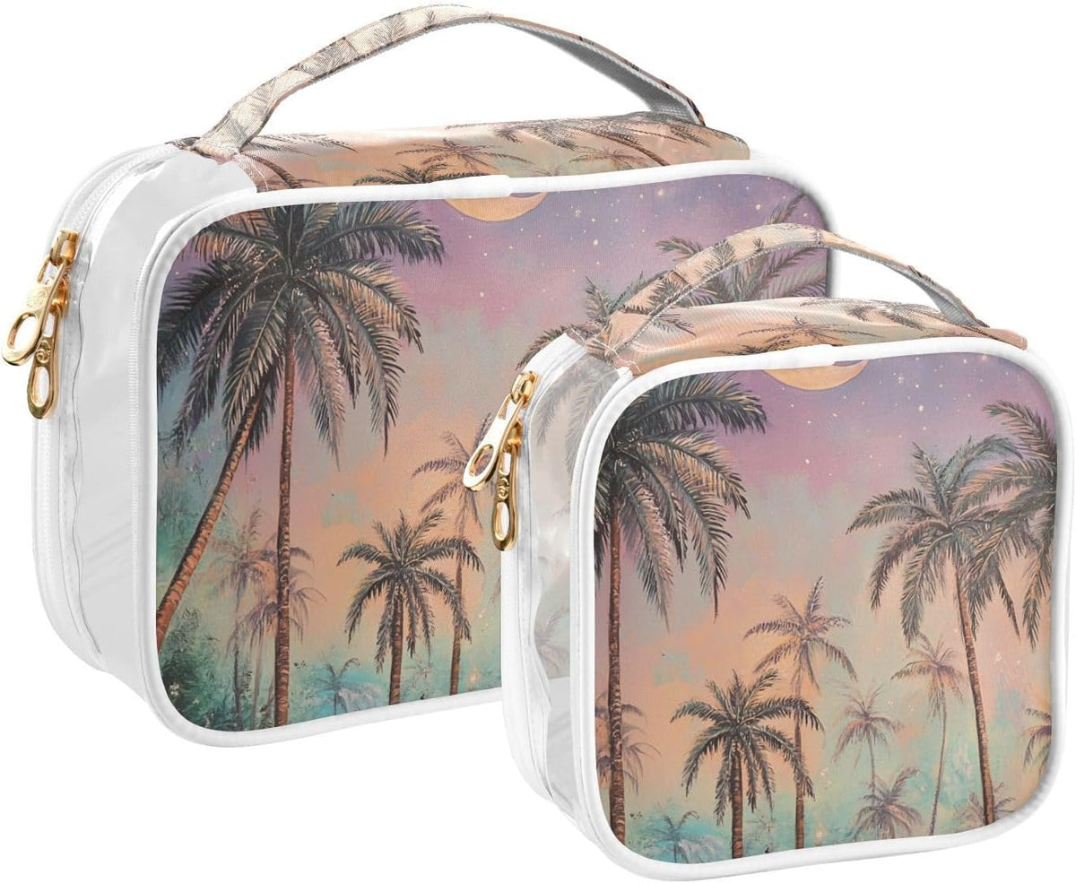 Clear Makeup Bag Approved Clear Travel Toiletry Bag with Zipper Waterproof Organizer Bags Transparent Cosmetic Pouch Traveling 2Pack Tile Color - Colors C
