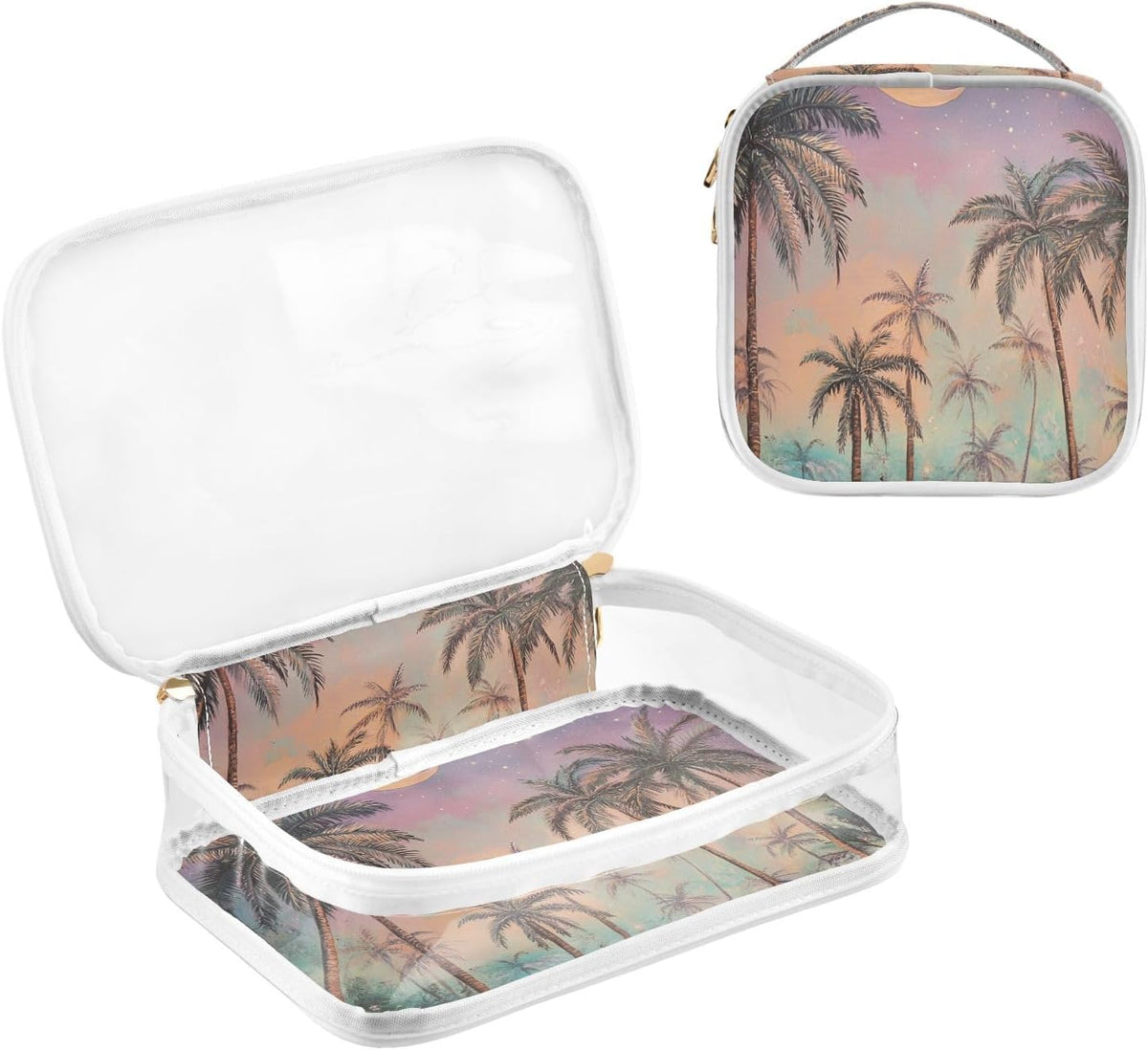 Clear Makeup Bag Approved Clear Travel Toiletry Bag with Zipper Waterproof Organizer Bags Transparent Cosmetic Pouch Traveling 2Pack Tile Color - Colors C