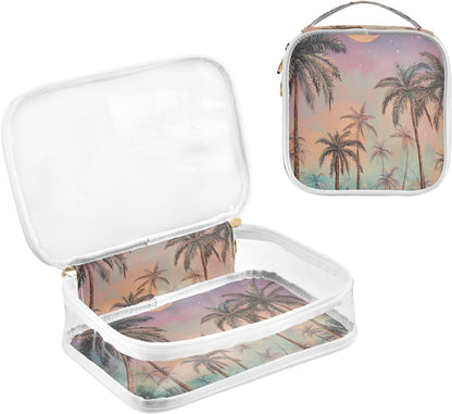 Clear Makeup Bag Approved Clear Travel Toiletry Bag with Zipper Waterproof Organizer Bags Transparent Cosmetic Pouch Traveling 2Pack Tile Color - Colors C