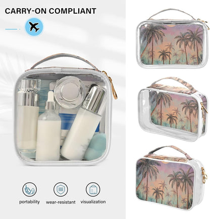 Clear Makeup Bag Approved Clear Travel Toiletry Bag with Zipper Waterproof Organizer Bags Transparent Cosmetic Pouch Traveling 2Pack Tile Color - Colors C