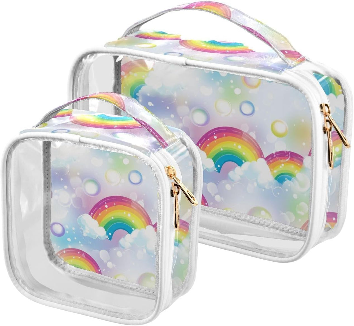 Clear Makeup Bag Approved Clear Travel Toiletry Bag with Zipper Waterproof Organizer Bags Transparent Cosmetic Pouch Traveling 2Pack Tile Color - Colors C