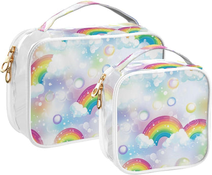 Clear Makeup Bag Approved Clear Travel Toiletry Bag with Zipper Waterproof Organizer Bags Transparent Cosmetic Pouch Traveling 2Pack Tile Color - Colors C