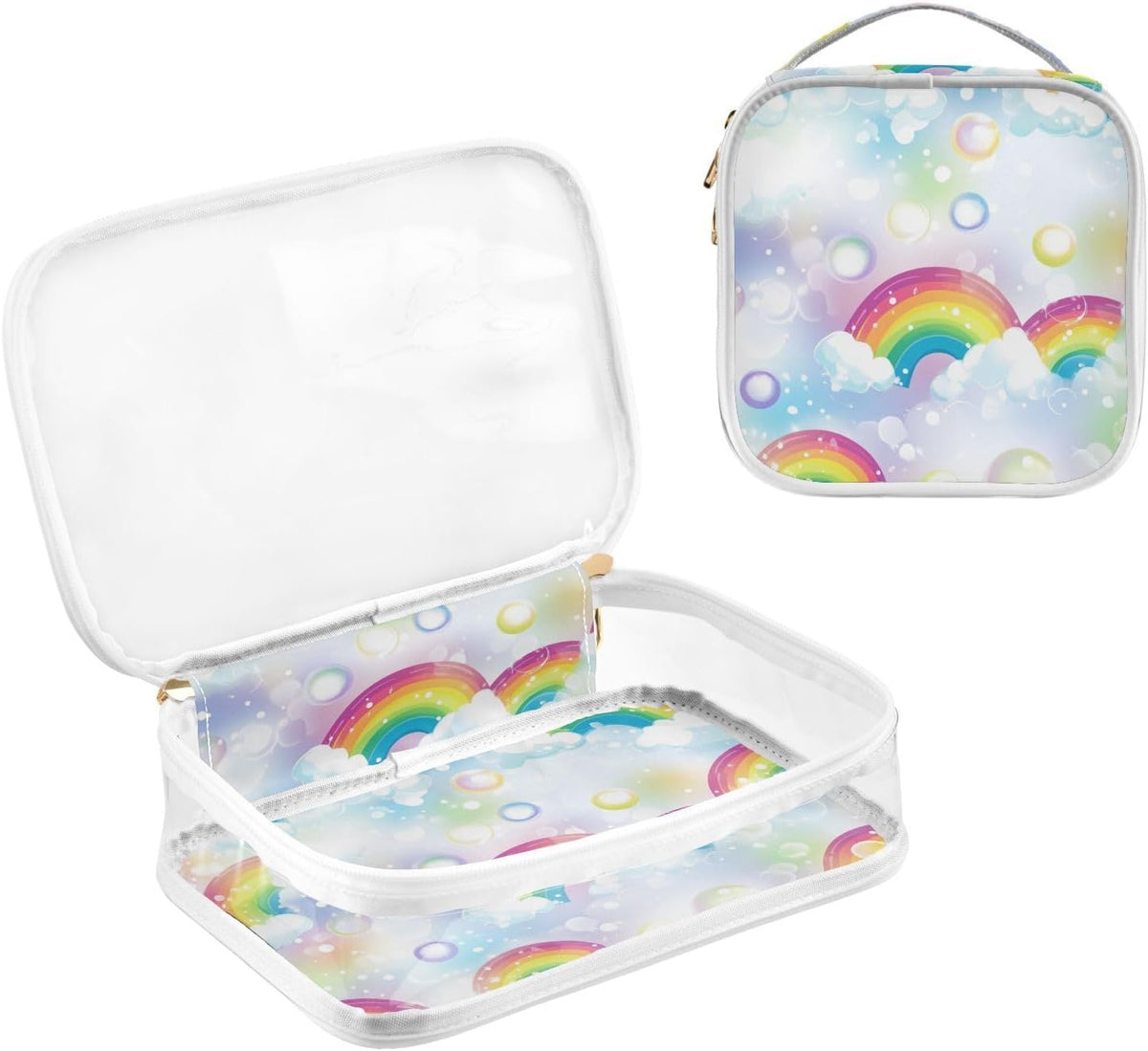 Clear Makeup Bag Approved Clear Travel Toiletry Bag with Zipper Waterproof Organizer Bags Transparent Cosmetic Pouch Traveling 2Pack Tile Color - Colors C