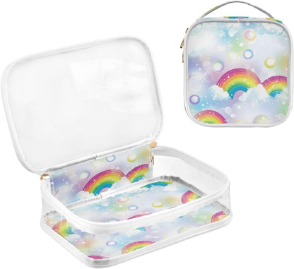 Clear Makeup Bag Approved Clear Travel Toiletry Bag with Zipper Waterproof Organizer Bags Transparent Cosmetic Pouch Traveling 2Pack Tile Color - Colors C