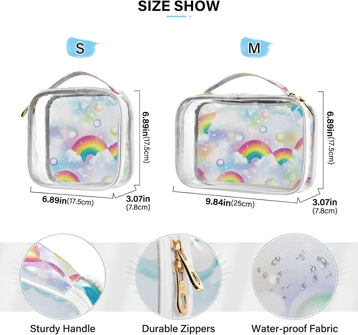 Clear Makeup Bag Approved Clear Travel Toiletry Bag with Zipper Waterproof Organizer Bags Transparent Cosmetic Pouch Traveling 2Pack Tile Color - Colors C