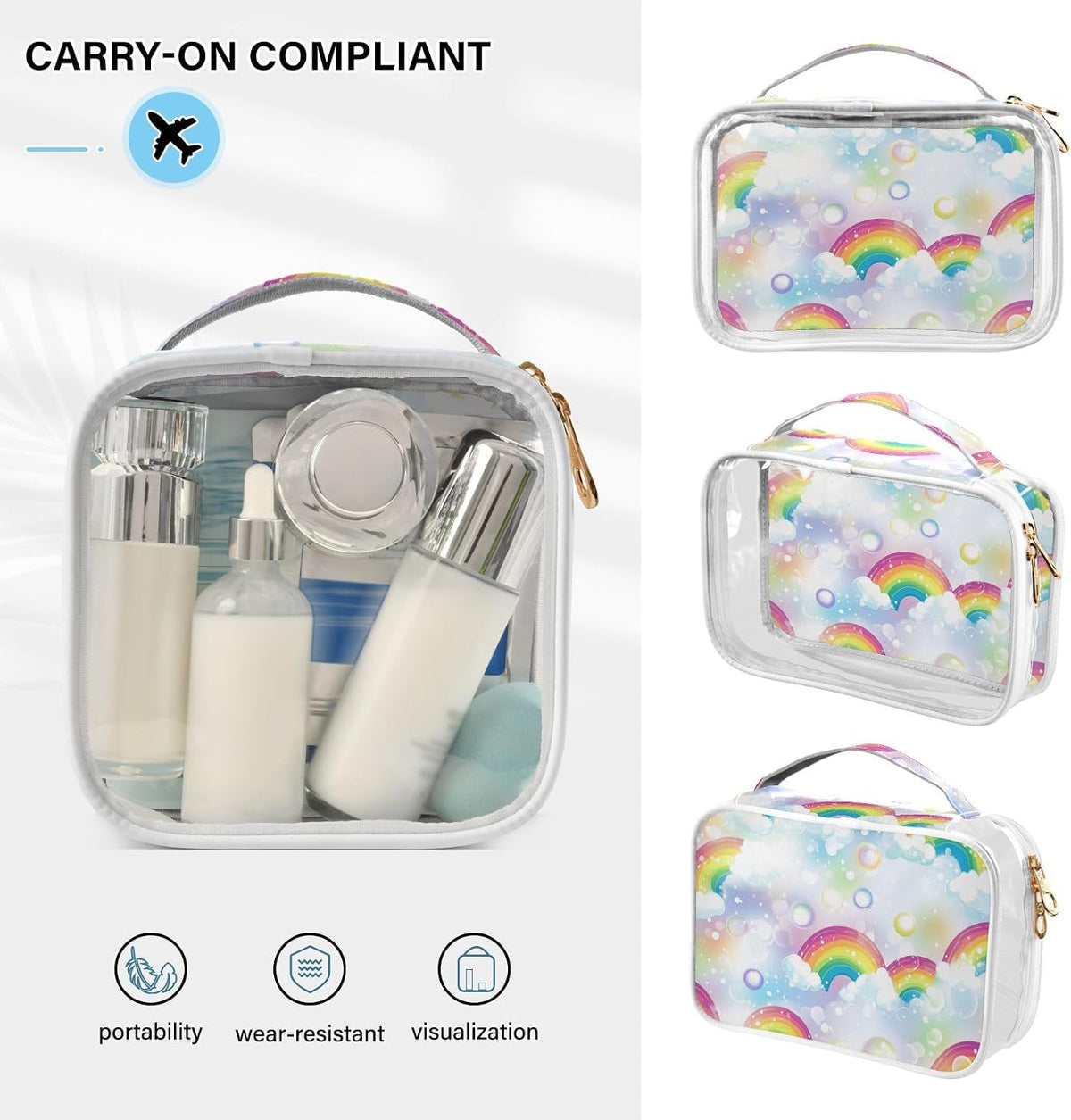 Clear Makeup Bag Approved Clear Travel Toiletry Bag with Zipper Waterproof Organizer Bags Transparent Cosmetic Pouch Traveling 2Pack Tile Color - Colors C
