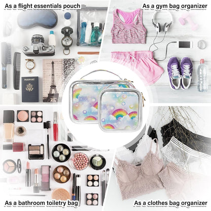 Clear Makeup Bag Approved Clear Travel Toiletry Bag with Zipper Waterproof Organizer Bags Transparent Cosmetic Pouch Traveling 2Pack Tile Color - Colors C