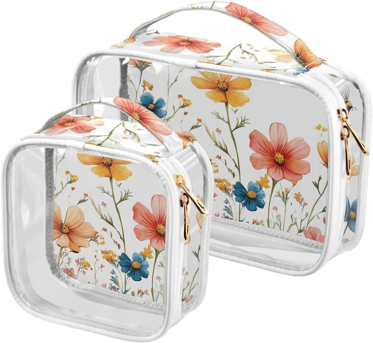 Clear Makeup Bag Approved Clear Travel Toiletry Bag with Zipper Waterproof Organizer Bags Transparent Cosmetic Pouch Traveling 2Pack Tile Color - Colors C