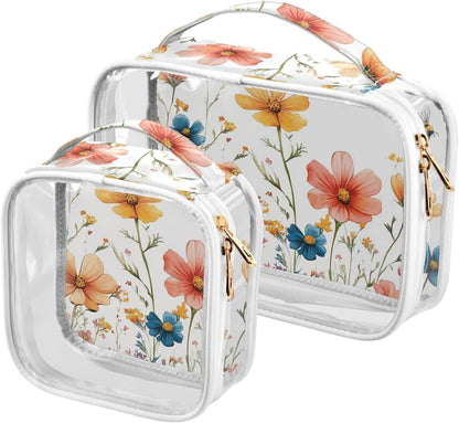 Clear Makeup Bag Approved Clear Travel Toiletry Bag with Zipper Waterproof Organizer Bags Transparent Cosmetic Pouch Traveling 2Pack Tile Color - Colors C