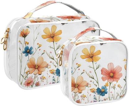 Clear Makeup Bag Approved Clear Travel Toiletry Bag with Zipper Waterproof Organizer Bags Transparent Cosmetic Pouch Traveling 2Pack Tile Color - Colors C