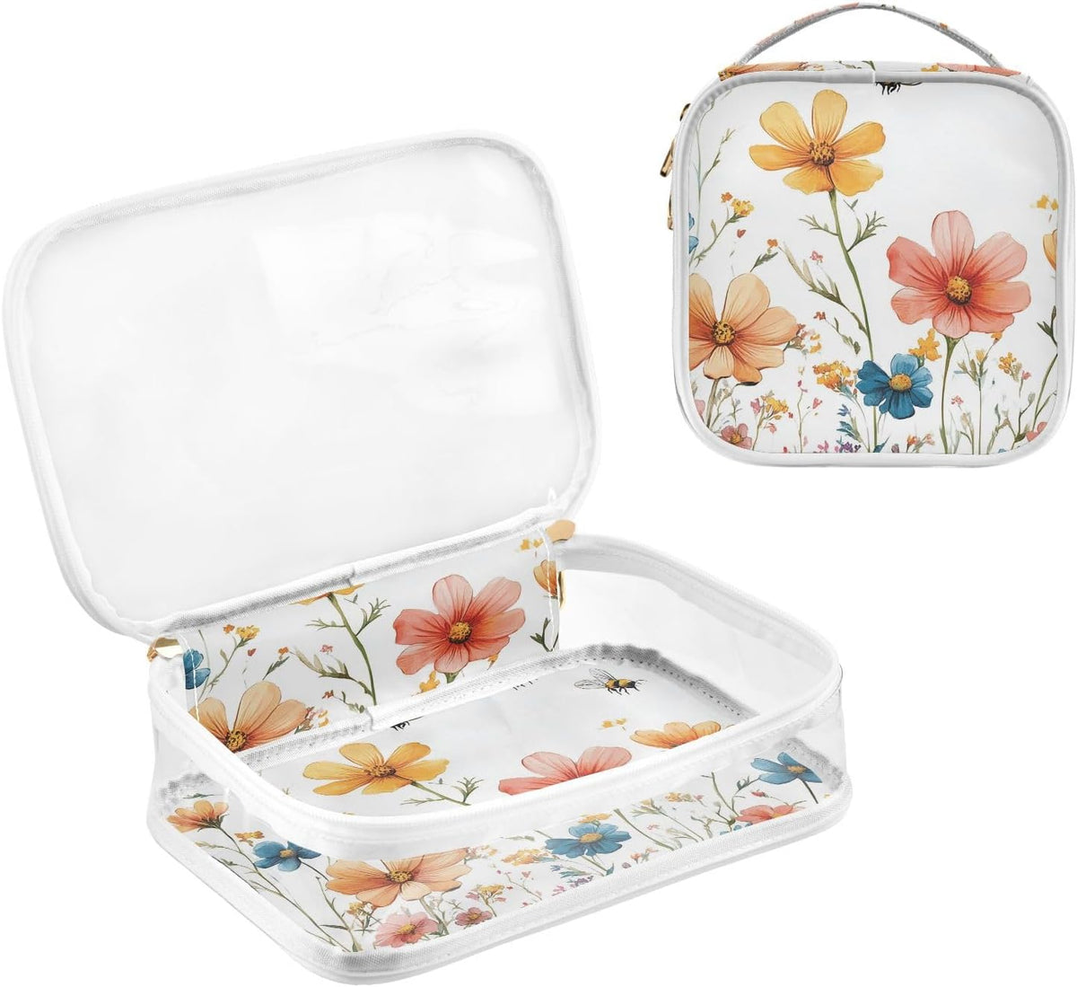 Clear Makeup Bag Approved Clear Travel Toiletry Bag with Zipper Waterproof Organizer Bags Transparent Cosmetic Pouch Traveling 2Pack Tile Color - Colors C