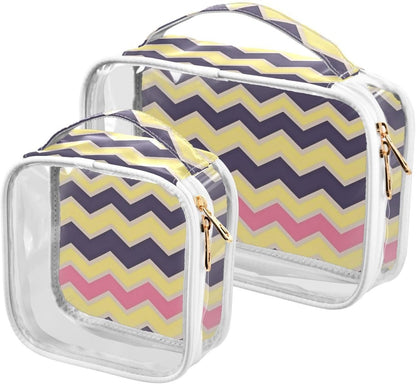 Clear Makeup Bag Approved Clear Travel Toiletry Bag with Zipper Waterproof Organizer Bags Transparent Cosmetic Pouch Traveling 2Pack Tile Color - Colors C