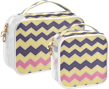 Clear Makeup Bag Approved Clear Travel Toiletry Bag with Zipper Waterproof Organizer Bags Transparent Cosmetic Pouch Traveling 2Pack Tile Color - Colors C