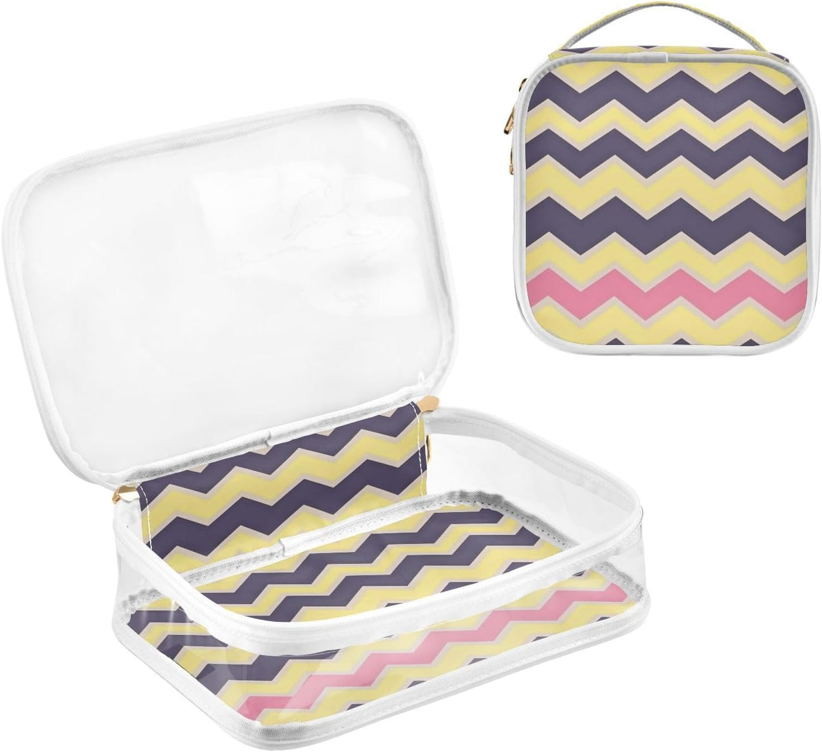 Clear Makeup Bag Approved Clear Travel Toiletry Bag with Zipper Waterproof Organizer Bags Transparent Cosmetic Pouch Traveling 2Pack Tile Color - Colors C