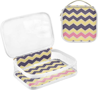 Clear Makeup Bag Approved Clear Travel Toiletry Bag with Zipper Waterproof Organizer Bags Transparent Cosmetic Pouch Traveling 2Pack Tile Color - Colors C