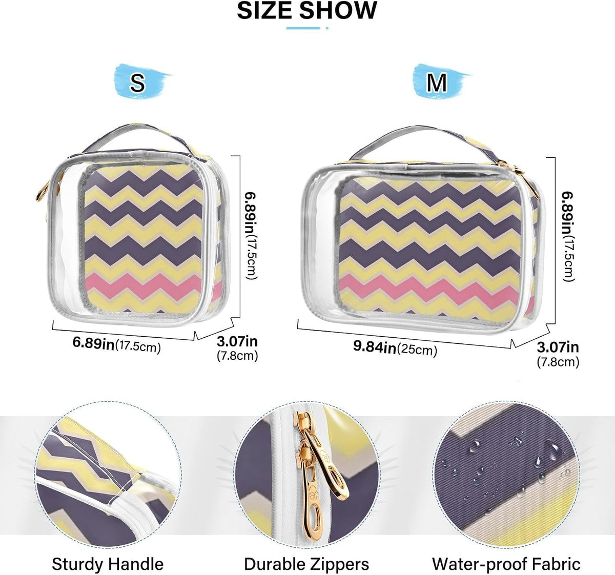 Clear Makeup Bag Approved Clear Travel Toiletry Bag with Zipper Waterproof Organizer Bags Transparent Cosmetic Pouch Traveling 2Pack Tile Color - Colors C