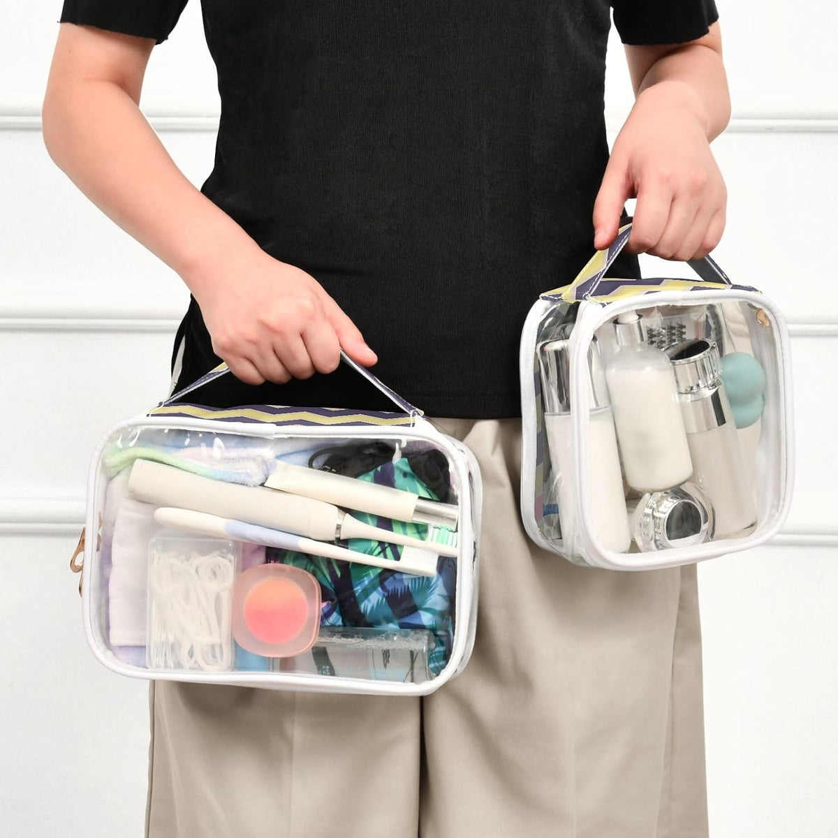Clear Makeup Bag Approved Clear Travel Toiletry Bag with Zipper Waterproof Organizer Bags Transparent Cosmetic Pouch Traveling 2Pack Tile Color - Colors C