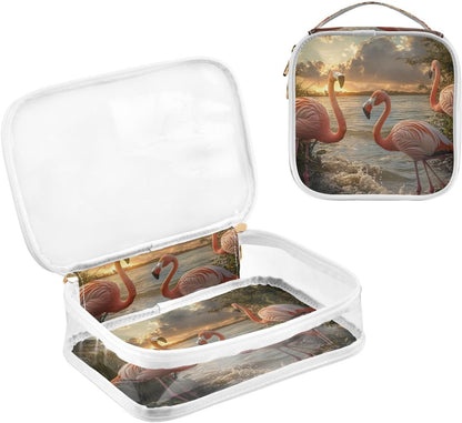 Clear Makeup Bag Approved Clear Travel Toiletry Bag with Zipper Waterproof Organizer Bags Transparent Cosmetic Pouch Traveling 2Pack Tile Color - Colors C