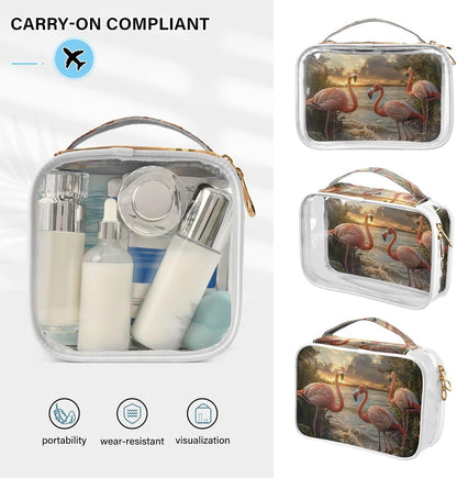Clear Makeup Bag Approved Clear Travel Toiletry Bag with Zipper Waterproof Organizer Bags Transparent Cosmetic Pouch Traveling 2Pack Tile Color - Colors C