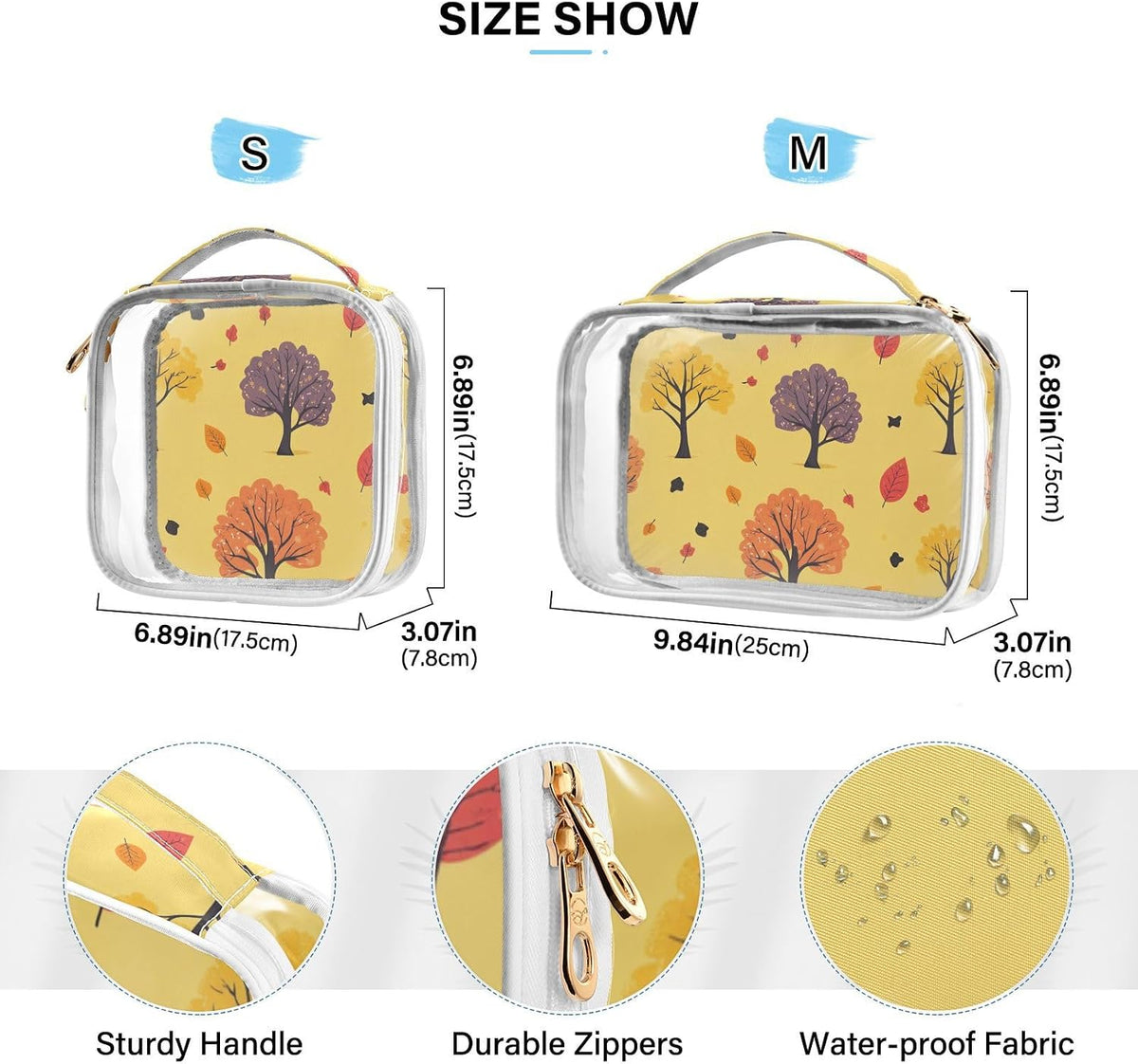 Clear Makeup Bag Approved Clear Travel Toiletry Bag with Zipper Waterproof Organizer Bags Transparent Cosmetic Pouch Traveling 2Pack Tile Color - Colors C