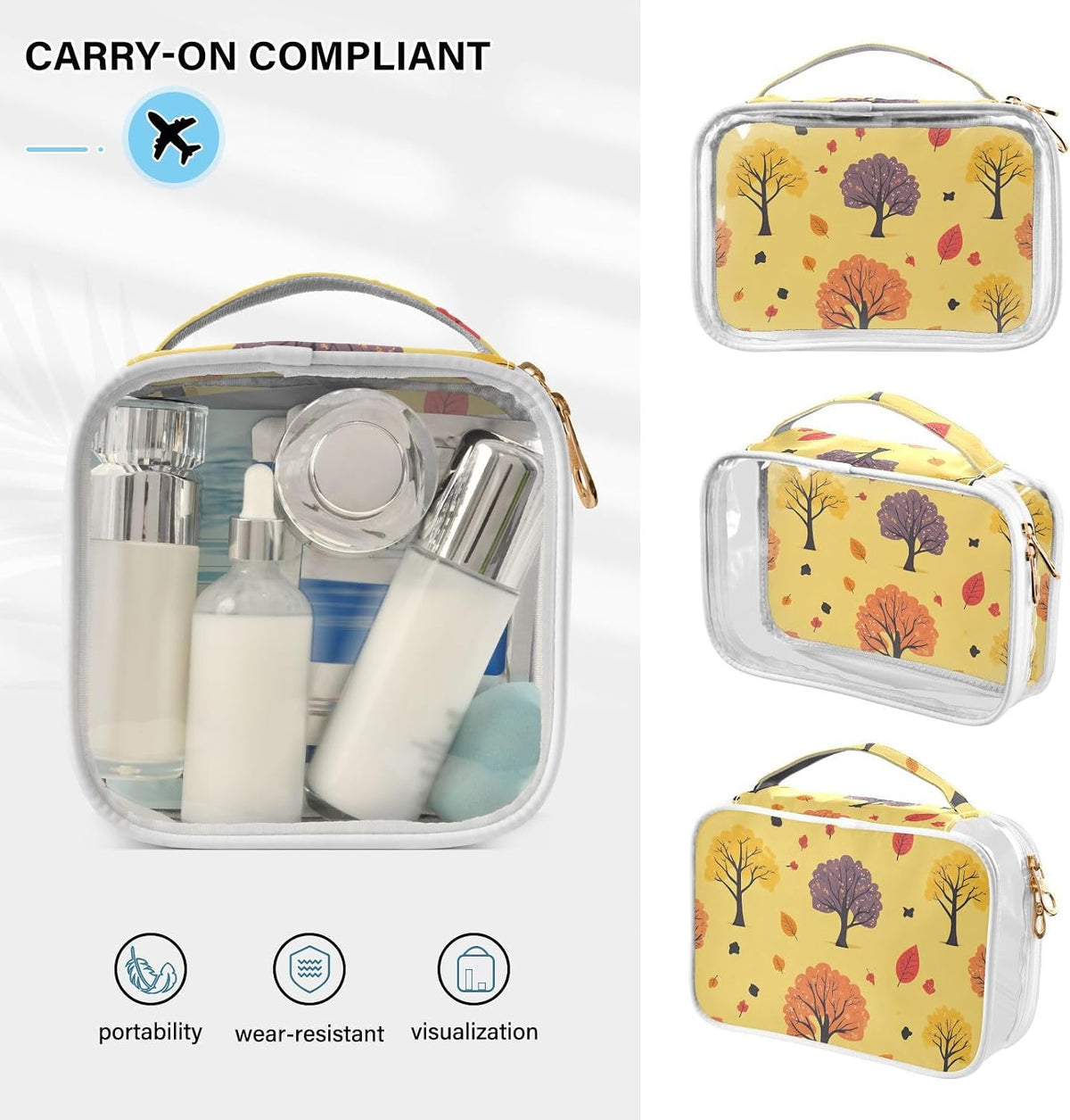 Clear Makeup Bag Approved Clear Travel Toiletry Bag with Zipper Waterproof Organizer Bags Transparent Cosmetic Pouch Traveling 2Pack Tile Color - Colors C