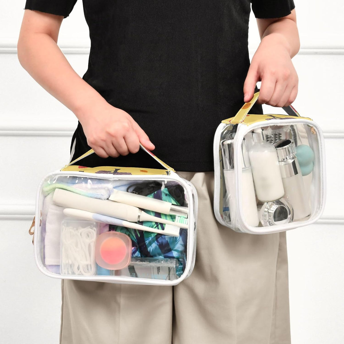 Clear Makeup Bag Approved Clear Travel Toiletry Bag with Zipper Waterproof Organizer Bags Transparent Cosmetic Pouch Traveling 2Pack Tile Color - Colors C