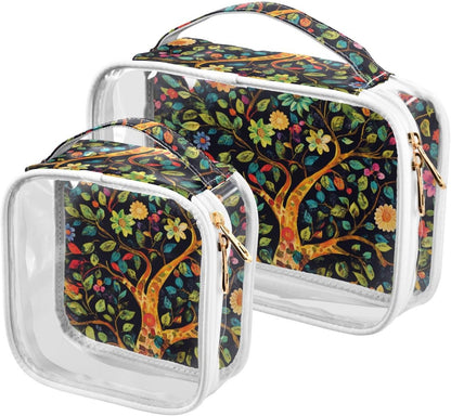 Clear Makeup Bag Approved Clear Travel Toiletry Bag with Zipper Waterproof Organizer Bags Transparent Cosmetic Pouch Traveling 2Pack Tile Color - Colors C