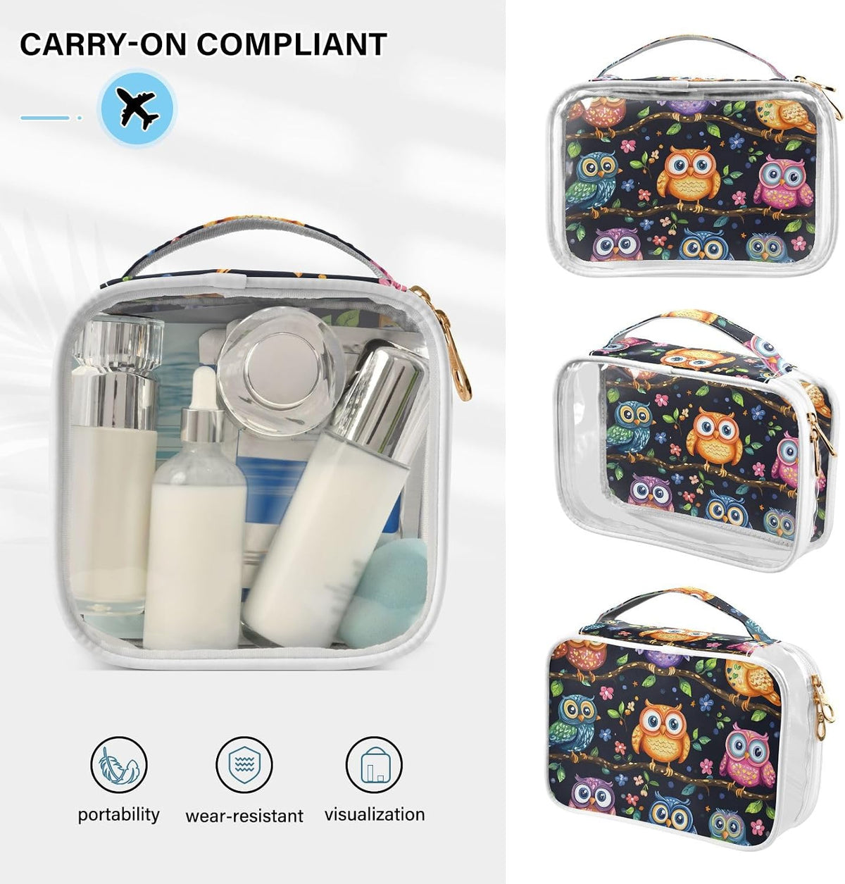 Clear Makeup Bag Approved Clear Travel Toiletry Bag with Zipper Waterproof Organizer Bags Transparent Cosmetic Pouch Traveling 2Pack Tile Color - Colors C