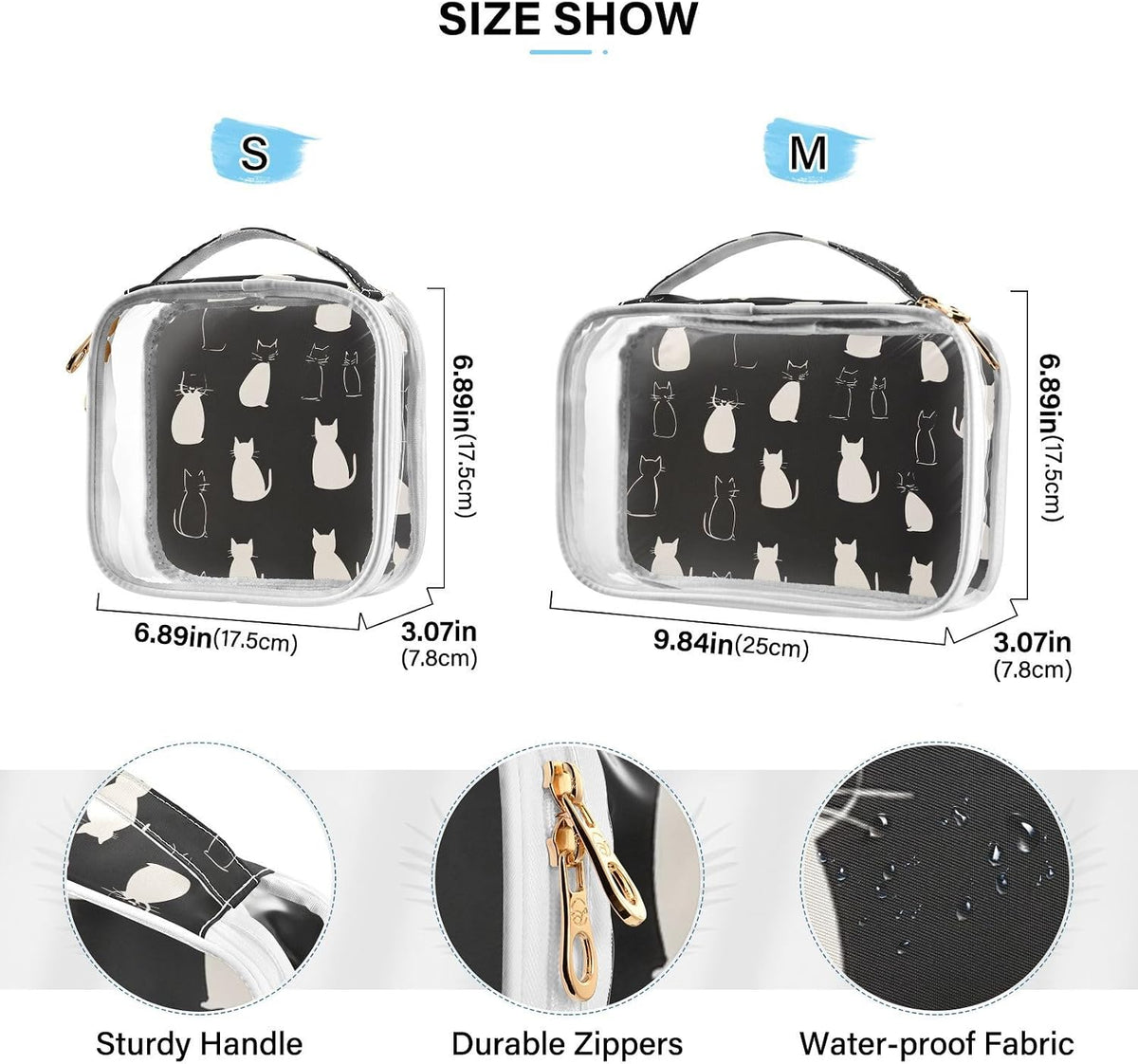 Clear Makeup Bag Approved Clear Travel Toiletry Bag with Zipper Waterproof Organizer Bags Transparent Cosmetic Pouch Traveling 2Pack Tile Color - Colors C
