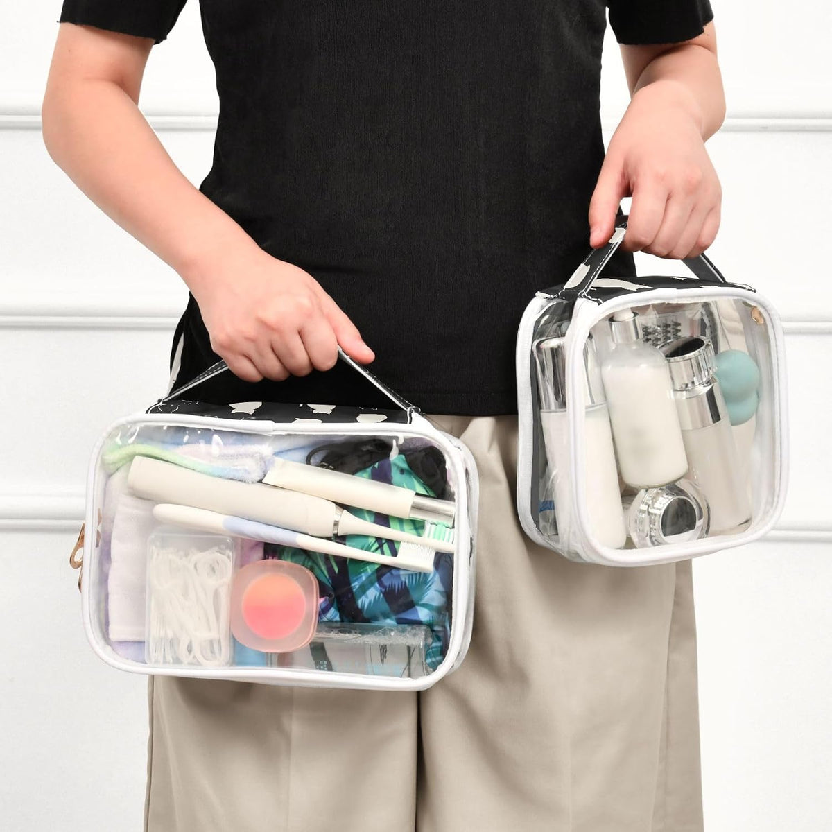 Clear Makeup Bag Approved Clear Travel Toiletry Bag with Zipper Waterproof Organizer Bags Transparent Cosmetic Pouch Traveling 2Pack Tile Color - Colors C