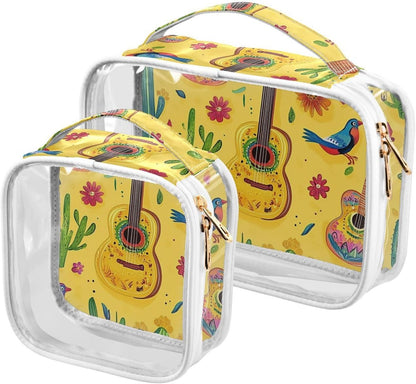 Clear Makeup Bag Approved Clear Travel Toiletry Bag with Zipper Waterproof Organizer Bags Transparent Cosmetic Pouch Traveling 2Pack Tile Color - Colors C
