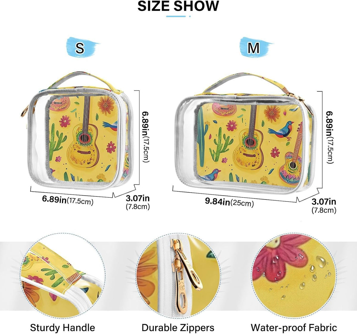 Clear Makeup Bag Approved Clear Travel Toiletry Bag with Zipper Waterproof Organizer Bags Transparent Cosmetic Pouch Traveling 2Pack Tile Color - Colors C