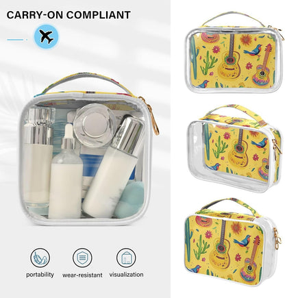 Clear Makeup Bag Approved Clear Travel Toiletry Bag with Zipper Waterproof Organizer Bags Transparent Cosmetic Pouch Traveling 2Pack Tile Color - Colors C