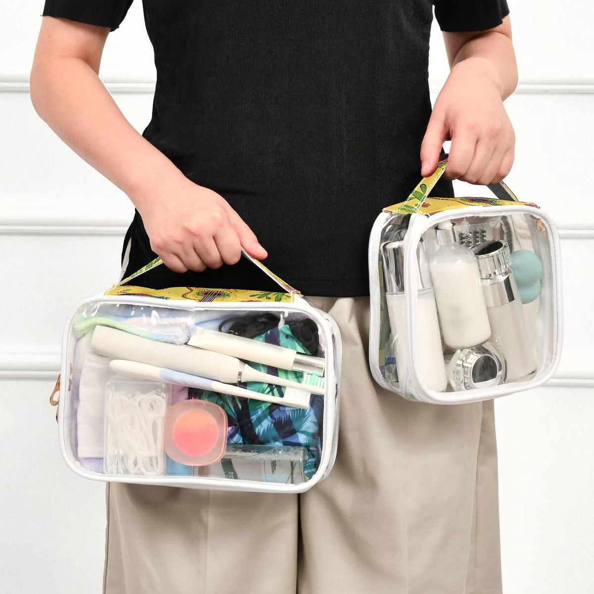 Clear Makeup Bag Approved Clear Travel Toiletry Bag with Zipper Waterproof Organizer Bags Transparent Cosmetic Pouch Traveling 2Pack Tile Color - Colors C