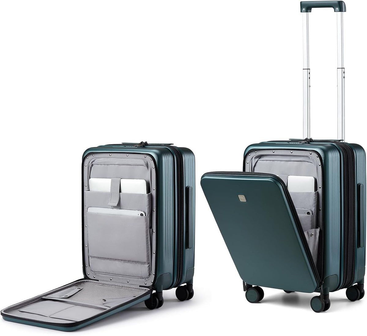 Grace Expandable Carry On Luggage with Wheels Airline Approved Hard Shell Suitcases with Front Pocket，Top Opening Luggage with TSA Lock for Short Business Travel, Blackish Green.