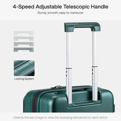 Grace Expandable Carry On Luggage with Wheels Airline Approved Hard Shell Suitcases with Front Pocket，Top Opening Luggage with TSA Lock for Short Business Travel, Blackish Green.
