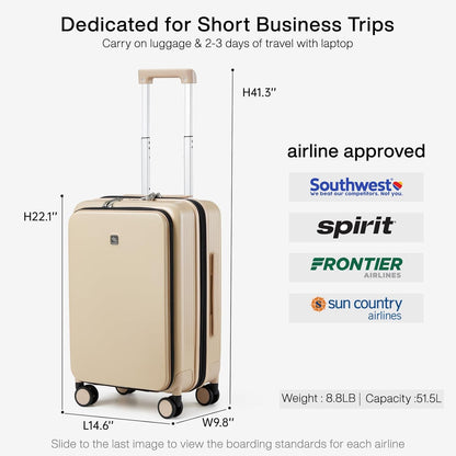 Grace Expandable Carry On Luggage with Wheels Airline Approved Hard Shell Suitcases with Front Pocket，Top Opening Luggage with TSA Lock for Short Business Travel, Blackish Green.