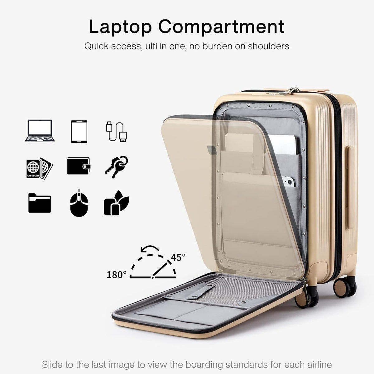Grace Expandable Carry On Luggage with Wheels Airline Approved Hard Shell Suitcases with Front Pocket，Top Opening Luggage with TSA Lock for Short Business Travel, Blackish Green.