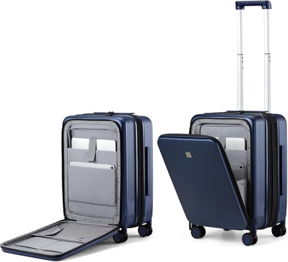Grace Expandable Carry On Luggage with Wheels Airline Approved Hard Shell Suitcases with Front Pocket，Top Opening Luggage with TSA Lock for Short Business Travel, Blackish Green.