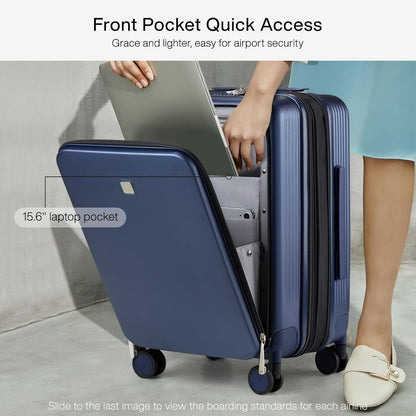 Grace Expandable Carry On Luggage with Wheels Airline Approved Hard Shell Suitcases with Front Pocket，Top Opening Luggage with TSA Lock for Short Business Travel, Blackish Green.
