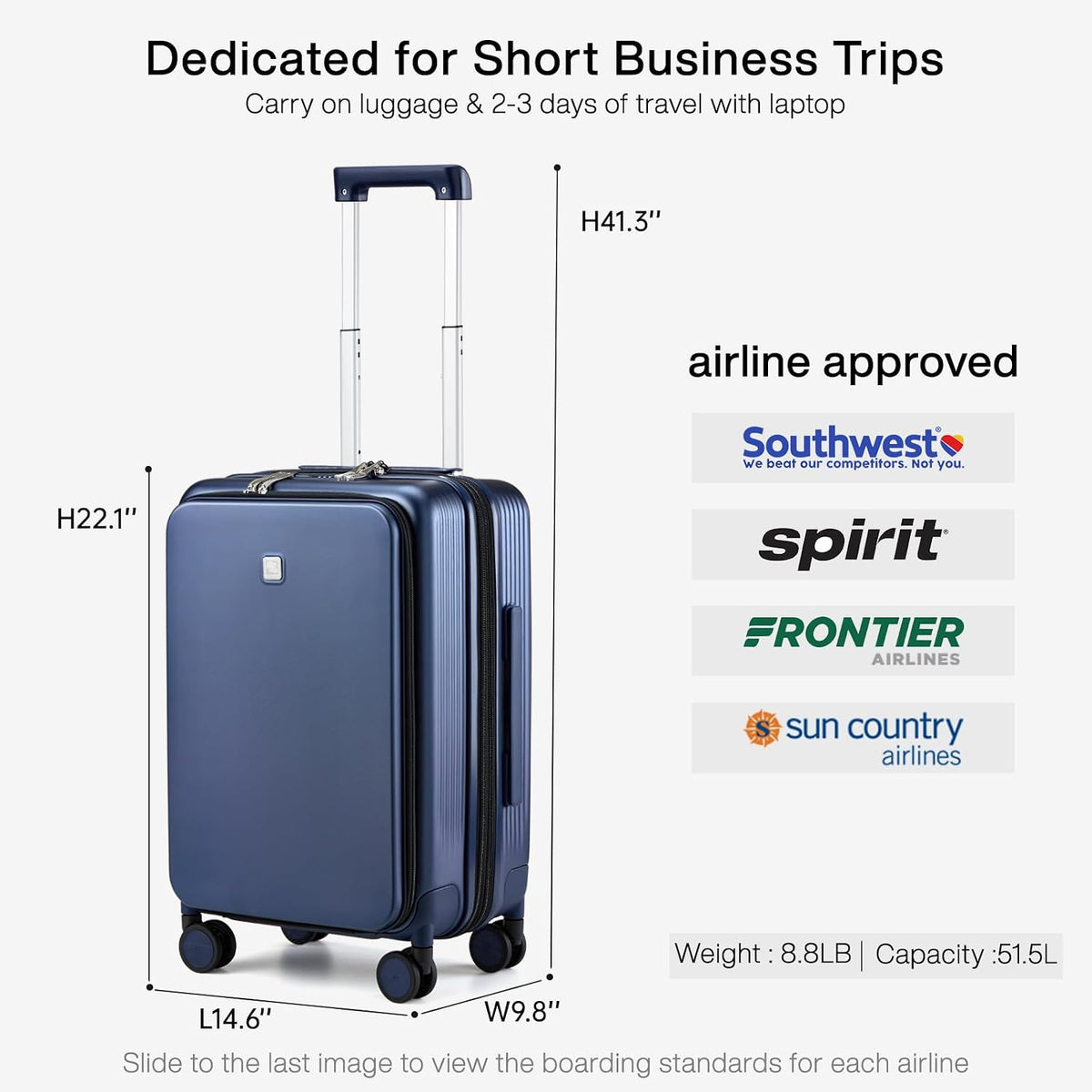 Grace Expandable Carry On Luggage with Wheels Airline Approved Hard Shell Suitcases with Front Pocket，Top Opening Luggage with TSA Lock for Short Business Travel, Blackish Green.