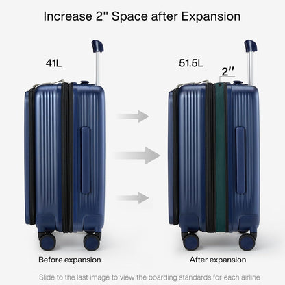 Grace Expandable Carry On Luggage with Wheels Airline Approved Hard Shell Suitcases with Front Pocket，Top Opening Luggage with TSA Lock for Short Business Travel, Blackish Green.