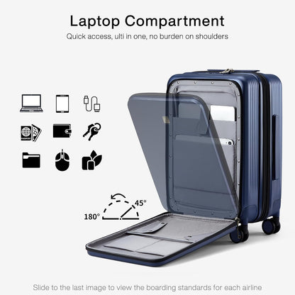 Grace Expandable Carry On Luggage with Wheels Airline Approved Hard Shell Suitcases with Front Pocket，Top Opening Luggage with TSA Lock for Short Business Travel, Blackish Green.