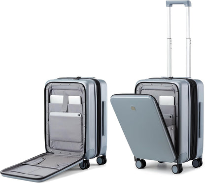 Grace Expandable Carry On Luggage with Wheels Airline Approved Hard Shell Suitcases with Front Pocket，Top Opening Luggage with TSA Lock for Short Business Travel, Blackish Green.