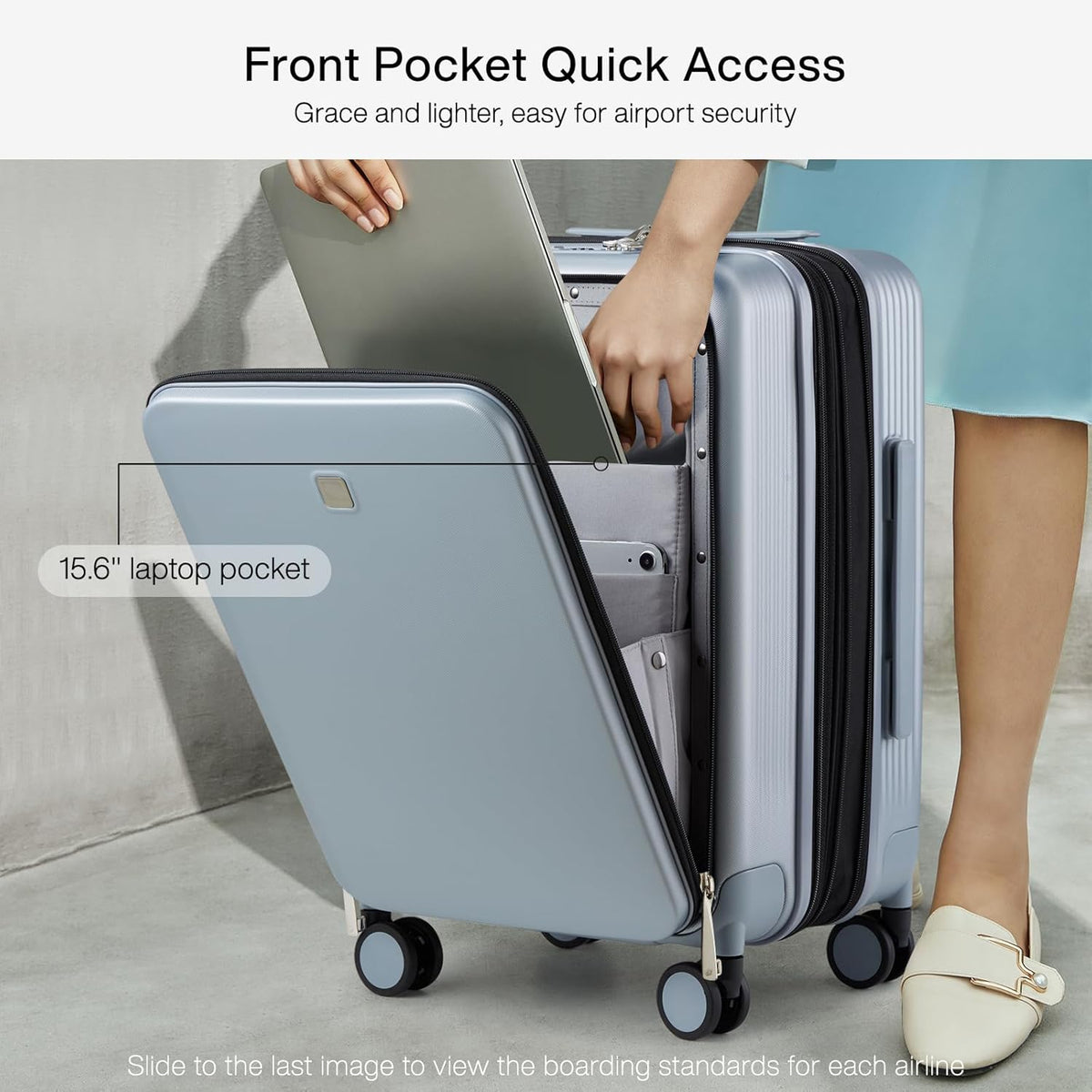 Grace Expandable Carry On Luggage with Wheels Airline Approved Hard Shell Suitcases with Front Pocket，Top Opening Luggage with TSA Lock for Short Business Travel, Blackish Green.