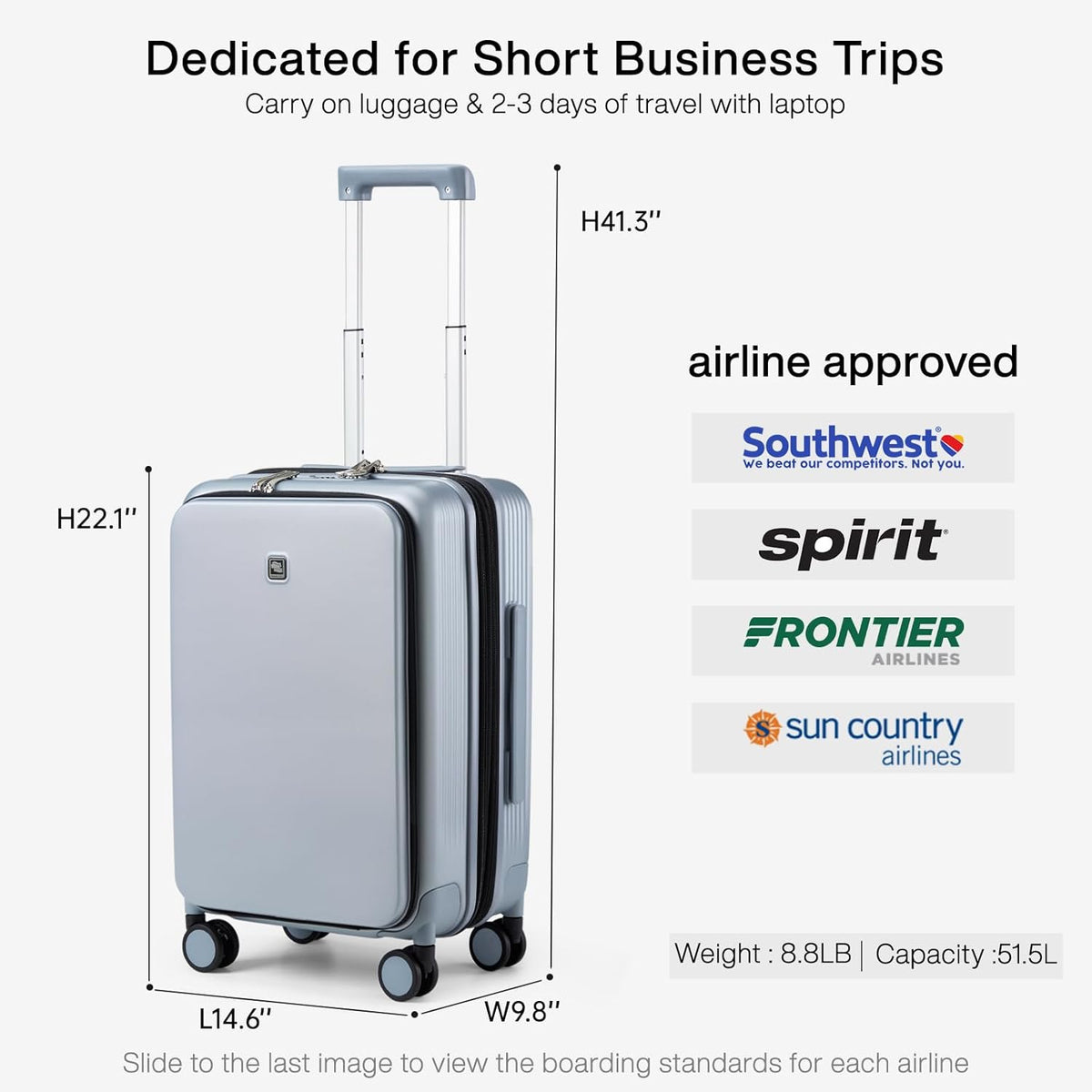 Grace Expandable Carry On Luggage with Wheels Airline Approved Hard Shell Suitcases with Front Pocket，Top Opening Luggage with TSA Lock for Short Business Travel, Blackish Green.